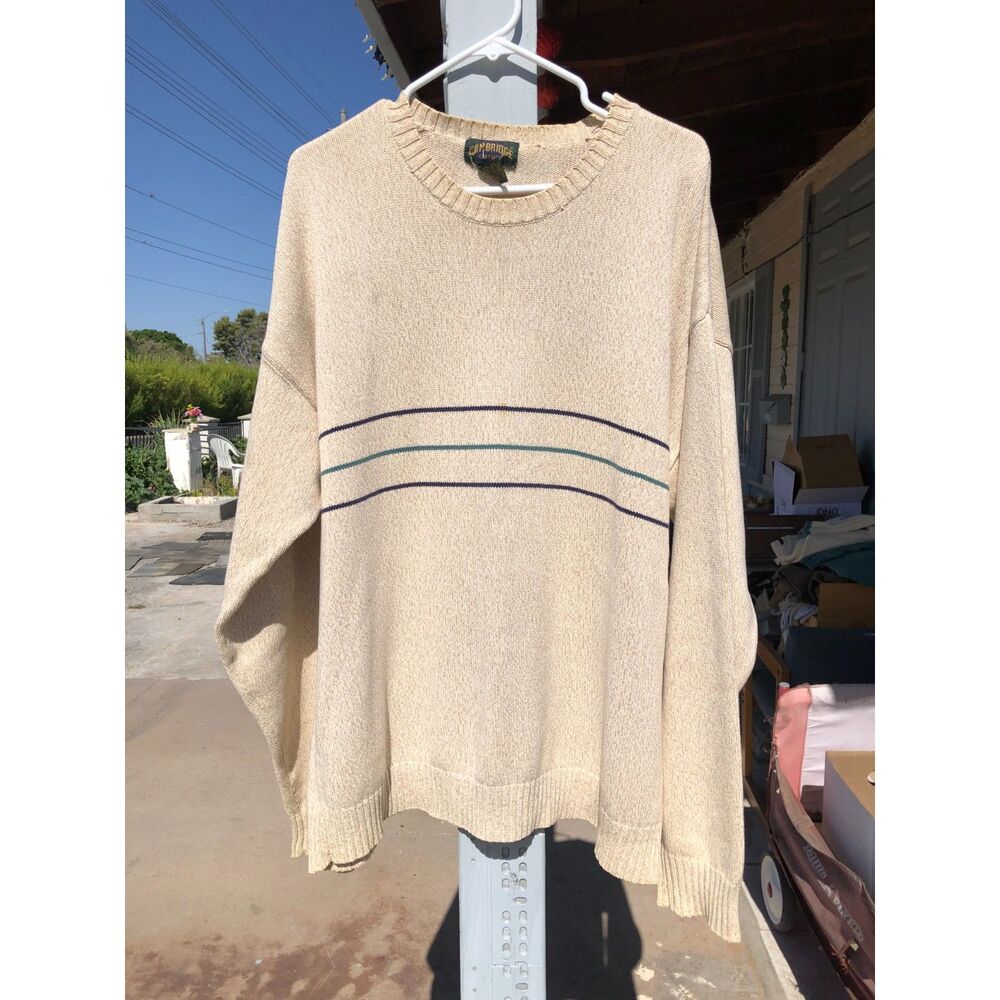 Vtg 90s Cambridge Classics Striped Cotton Knit Sweater Oversized Australia Sz XL